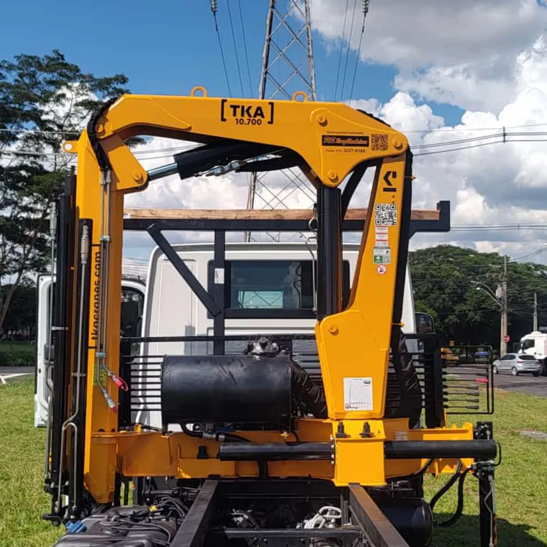 Guindaste articulado Munck TKA 10.700 instalado em caminhão visão perfil