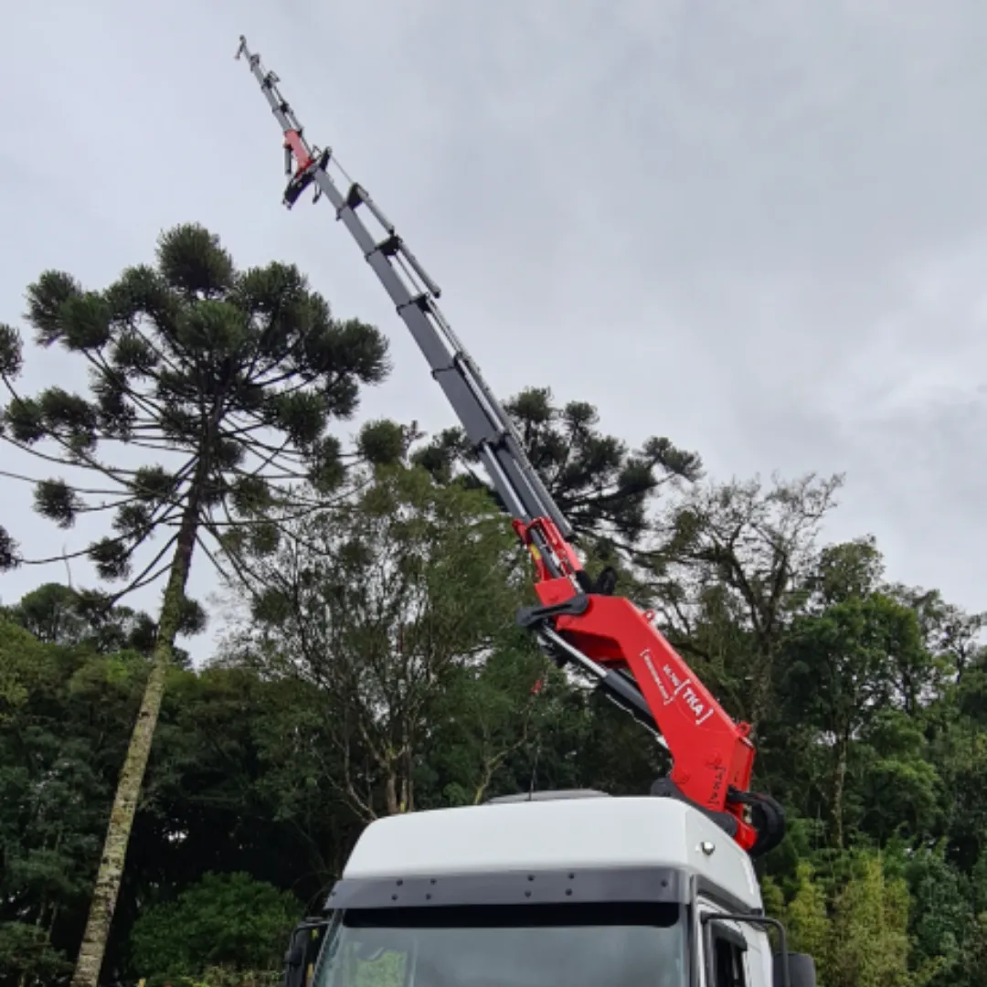 Guindaste articulado Munck TKA 50.700+FLYJIB instalado em caminhão com braço levantado