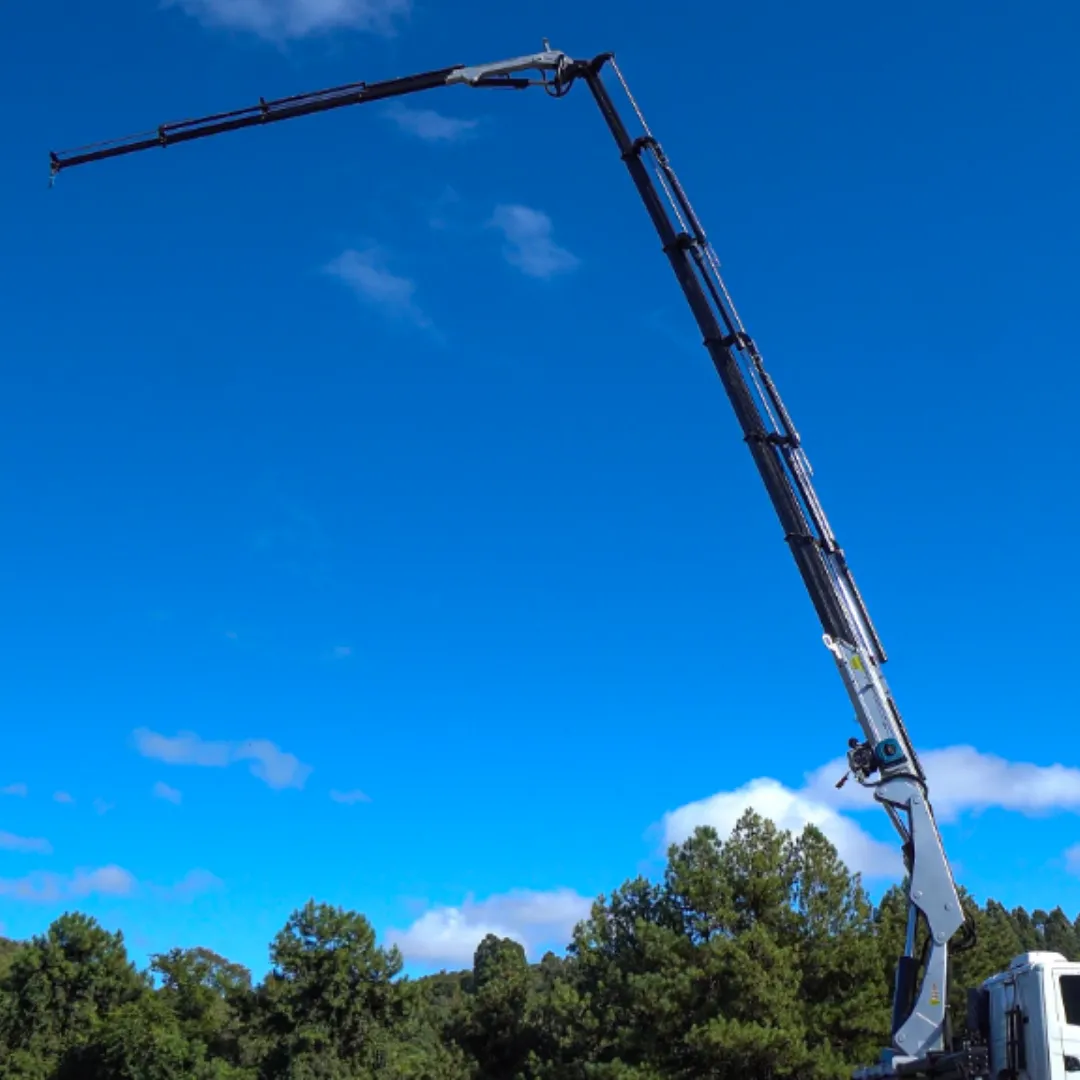 Guindaste articulado Munck TKA 70.700+FLYJIB instalado em caminhão braço levantado